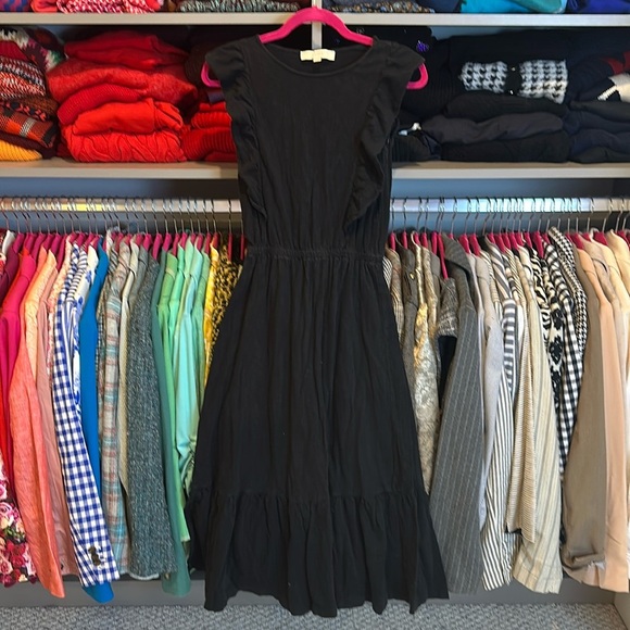 Loft black sleeveless elastic waistband ruffled midi dress size XS - Picture 1 of 3